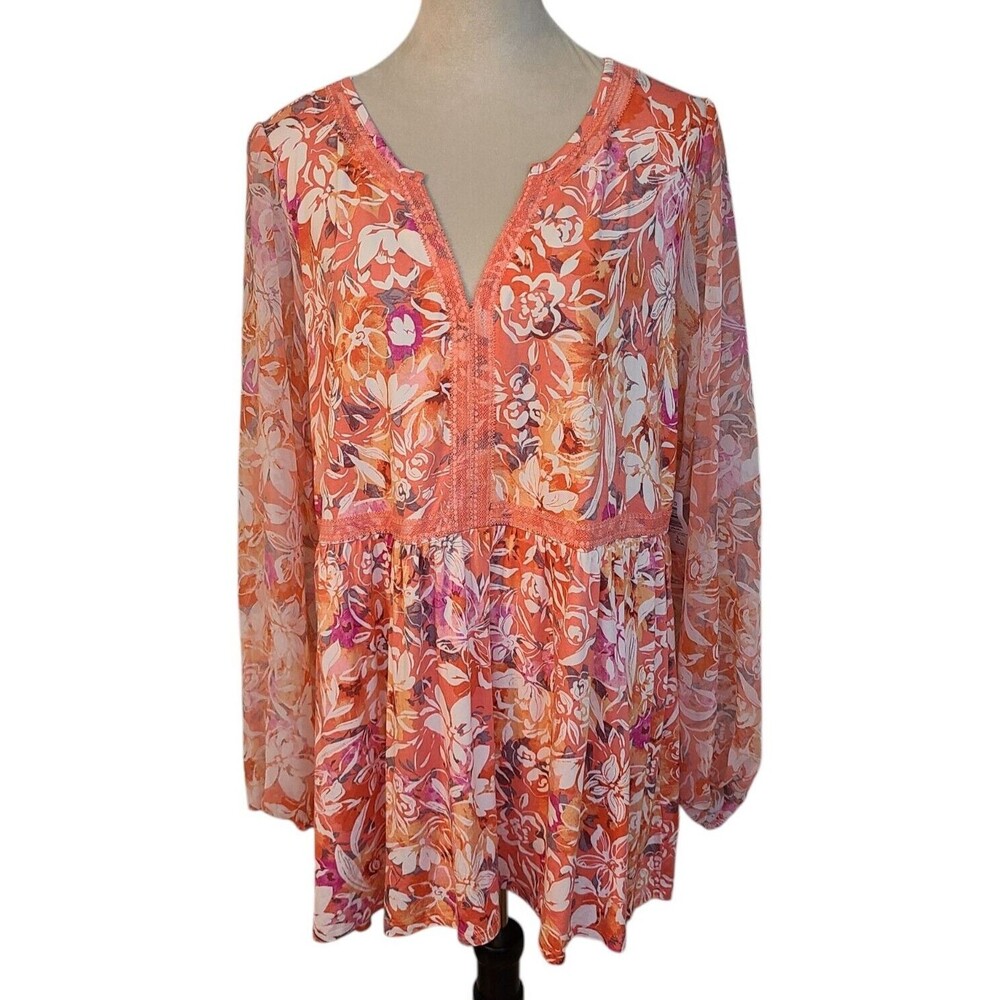 Torrid 3X Babydoll Fabric Mix Floral Super Soft Balloon Chiffon Sleeve Top Boho